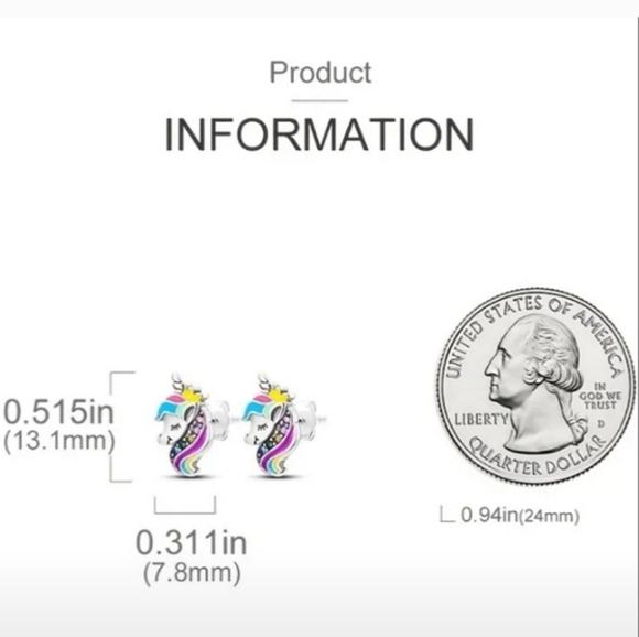 S925 Solid Sterling Silver Unicorn 🦄 Stud Earrings - Picture 2 of 4